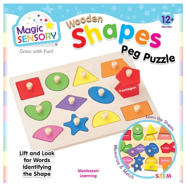 Magic Sensory Wooden Shapes Interactive Peg Puzzle for Ages 12+