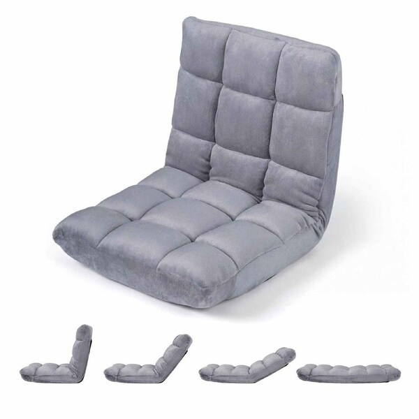 Costway Floor Chair 14 Position Adjustable Lazy Sofa Folding Couch Recliner Chaise Lounge Read Gaming Non-slip Grey