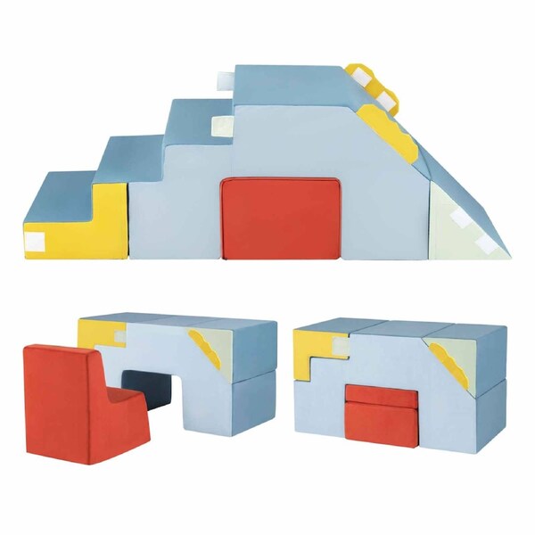 Costway Climbing Blocks Soft Foam Playset Climber Slide Stairs Crawl Climb & Sliding Convertible Table Chair Toy Velvet
