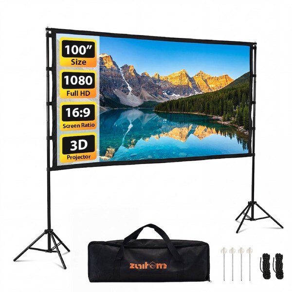 ZUNI 100" Portable Projector Screen with Stand 1080P 160° Wide Viewing Angle w/ Storage Bag