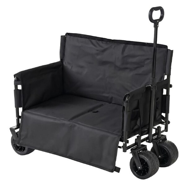 OUTDOOR360 2-in-1 Black Camping Wagon Cart with Seat Mode for Sports and Shopping - 200kg Capacity