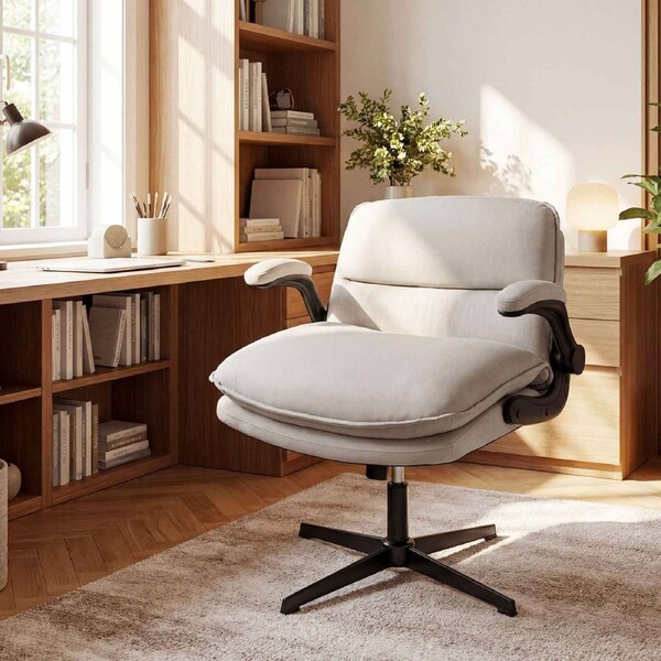 Costway Criss Cross Chair Flip-up Arms Office Desk Chair Adjustable Swivel Vanity Armchair Backrest Padded Gas Lift