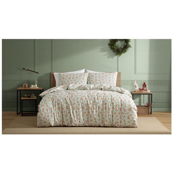 Ardor Festive Gingerbread Man Quilt Duvet Cover Set Christmas Double Green