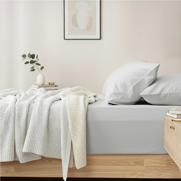 Renee Taylor 400TC Egyptian Cotton Sheet Set W/ P/Case Light Grey King Single