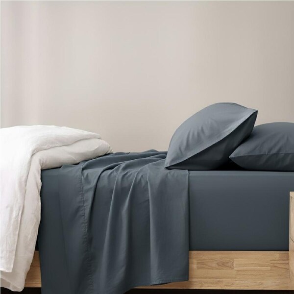 Renee Taylor 400TC Egyptian Cotton Sheet Set W/ Pillowcase Steel Blue Deep Queen