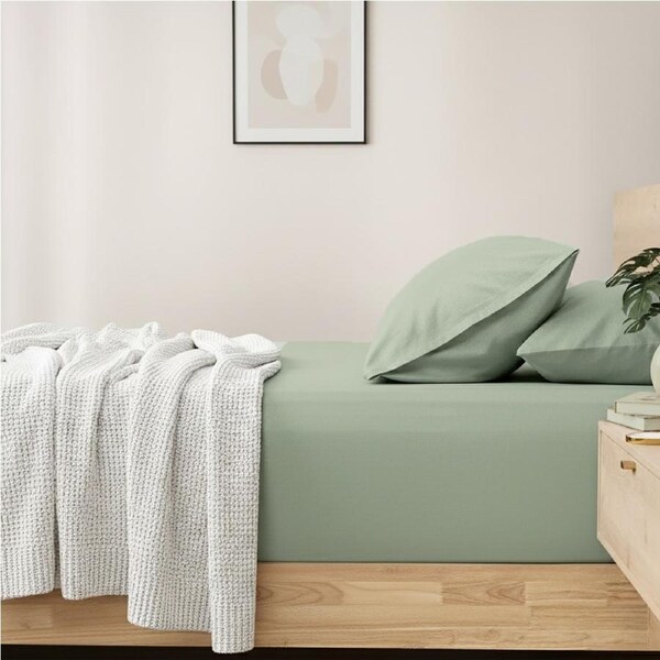Renee Taylor 400TC Cotton Fitted Sheet & Pillowcase Set Green Long Single