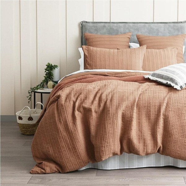 Cloud Linen Celeste Seersucker Cotton Waffle Quilt Cover Set Rust King
