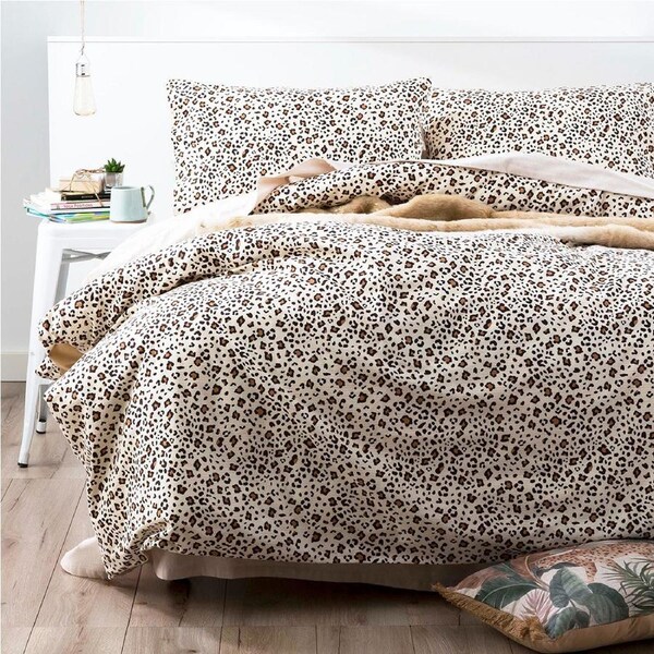 Park Avenue King Egyptian Cotton Flannelette Quilt Cover Set Snow Leopard