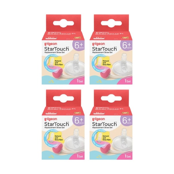 4x 2pc Pigeon StarTouch Replacement Straw Set Spill Proof 6M+ Bubblegum Pop