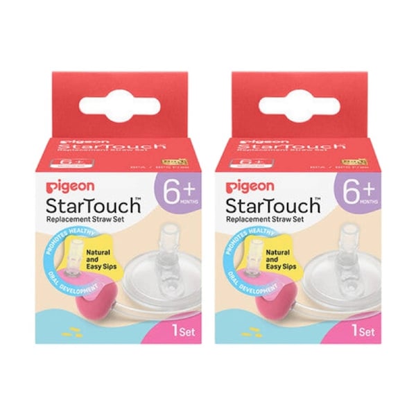 2x 2pc Pigeon StarTouch Replacement Straw Set Spill Proof 6M+ Bubblegum Pop