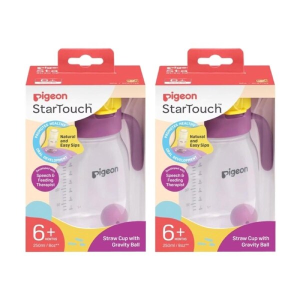 2x 2pc Pigeon StarTouch Straw Cup With Gravity Ball 6M+ 250ml Berry Blast