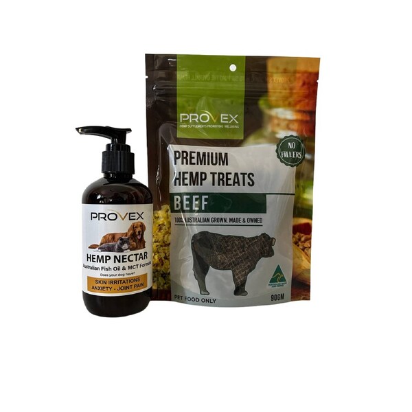 Provex Beef Treat & Nectar Bundle for Pets - Premium Beef Hemp Treats 90g + Hemp Nectar Blend 250ml