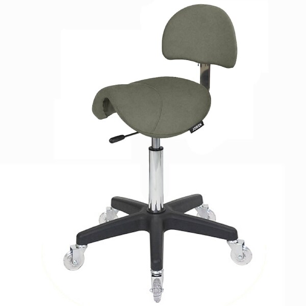 Saddle with Back - Forest Green Salon Stool - Black Base