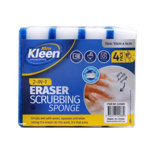OzOffer Eraser Sponge With Scrubber 11cm x 6cm - 4pk