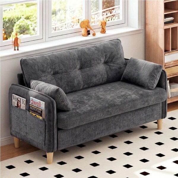 Advwin 2 Seater Sofa 127cm Chenille Tufted Upholstered Loveseat Couch Grey