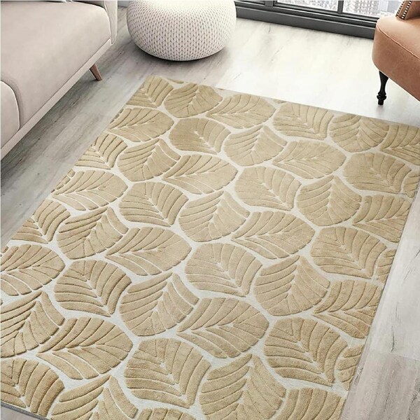 Marlow Floor Rug Extra Large Soft Embossed Carpet Non Slip Plush Shaggy Rugs Leaf / 200cm x 230cm