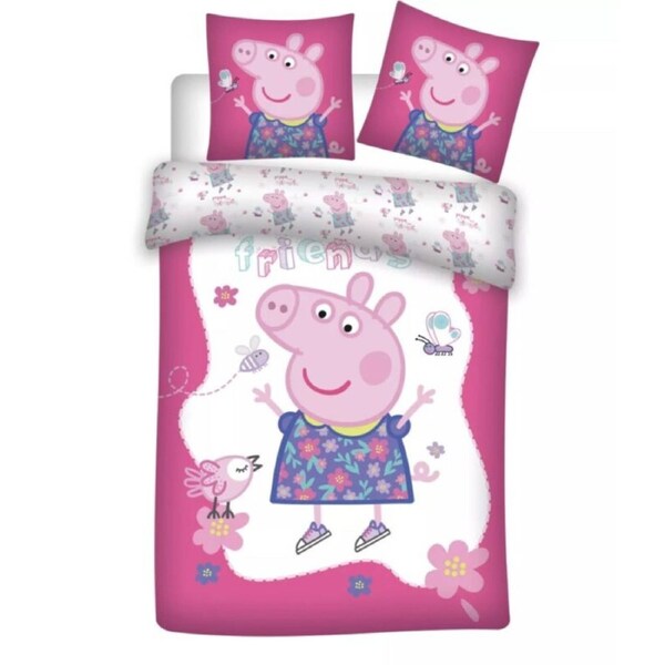 Peppa Pig Pink Flowers Kids Cotton Quilt Cover Set - Toddler Bed Size