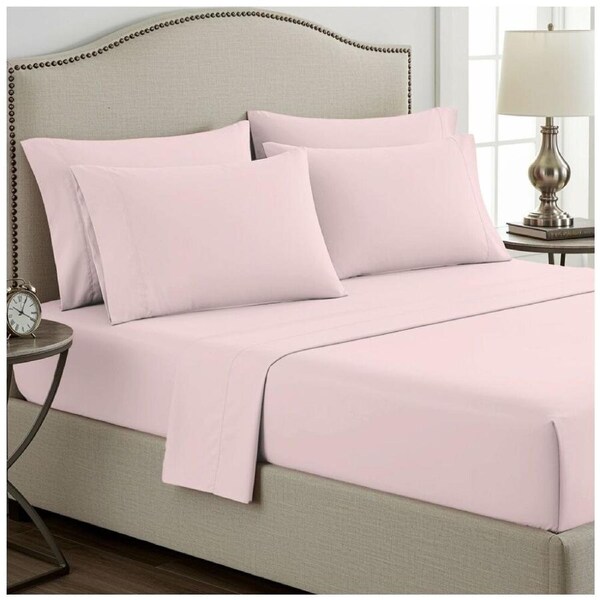 Grosvenor House 400TC Plain Dyed Bamboo Cotton Bed Sheet Sets Single Blush Pink