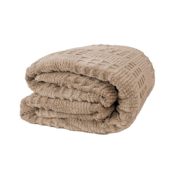 Bambury Lattice King Sherpa Warm Blanket Soft Bed Throws 270cm Latte