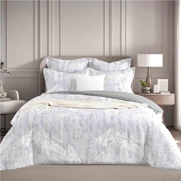 Renee Taylor Queen Grove Jacquard Quilt Cover Bedding Set Charcoal
