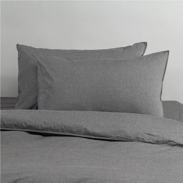 Canningvale Queen Vintage Softwash Cotton Quilt Cover Set - Charcoal Melange