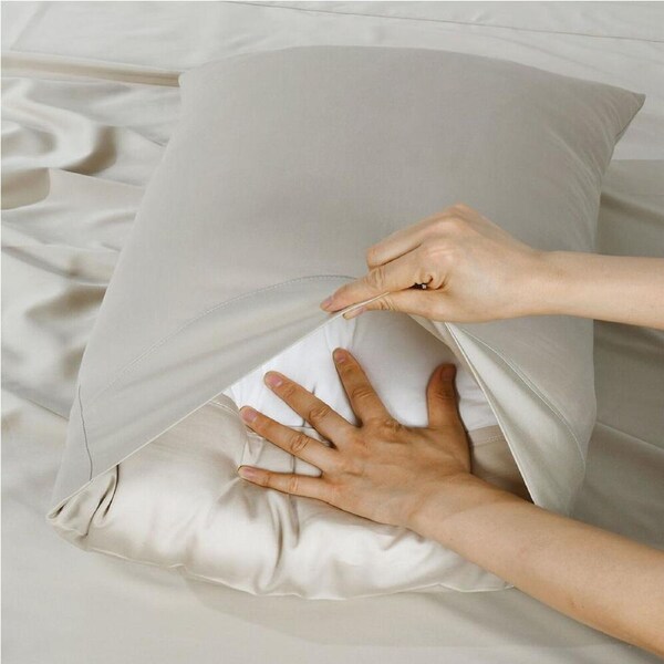 2pc Bianca Rosebank 500TC King Pillowcases Bamboo/Cotton 50x90cm Sand
