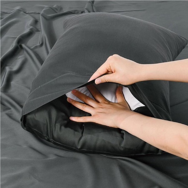 2pc Bianca Rosebank 500TC King Pillowcases Bamboo/Cotton 50x90cm Charcoal
