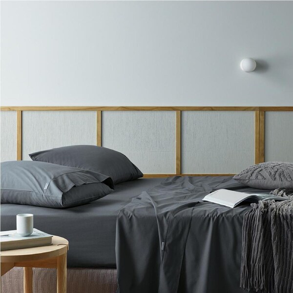 Bianca Natural Sleep Recycled Cotton Sheet Set Charcoal - Single Bed