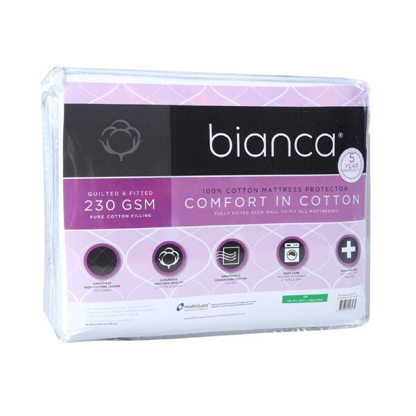 Bianca Comfort In Cotton Quilted Mattress Protector White - King Bed