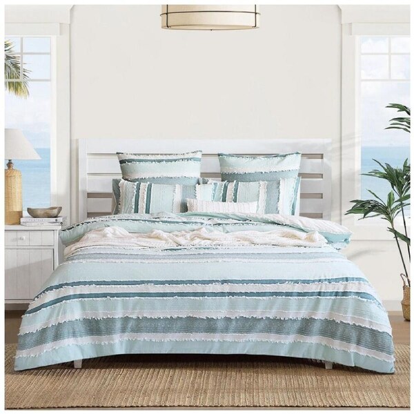 Renee Taylor Montego Quilt Duvet Cover Coastal Blue & White Stripe King