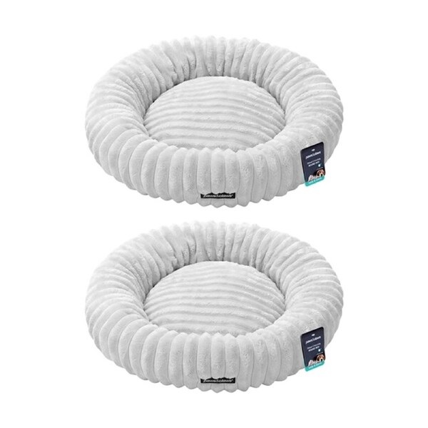 2PK Paws And Claws Ribbed Chinchilla Round Pet Cat Dog Bed 60x60x15cm Grey