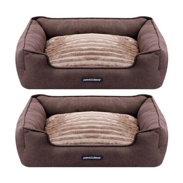2PK Paws And Claws Pia Ribbed Chinchilla Pet Cat Dog Bed 60x50x18cm Medium