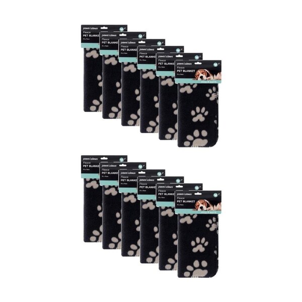 12PK Paws And Claws Fleece Pet Paw & Panel Print Blanket 70x70cm Assorted
