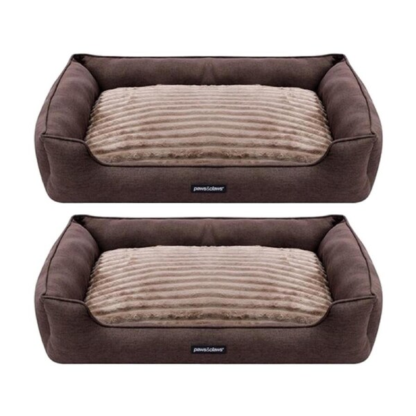 2PK Paws And Claws Pia Ribbed Chinchilla Pet Cat Dog Bed 80x60x20cm Large