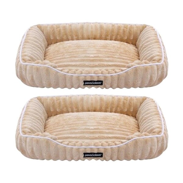2PK Paws And Claws Ribbed Chinchilla Walled Pet Cat Dog Bed 60x50x18cm Camel