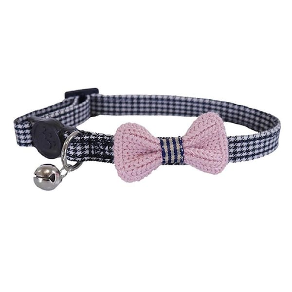 Rosewood Designer Bow Dogtooth Adjustable Quick Release Buckle Cat Collar Pink