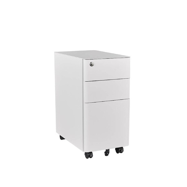 Modern Furniture MARLO 30x59cm 3 Drawer Slim Mobile Pedestal Cabinet - White