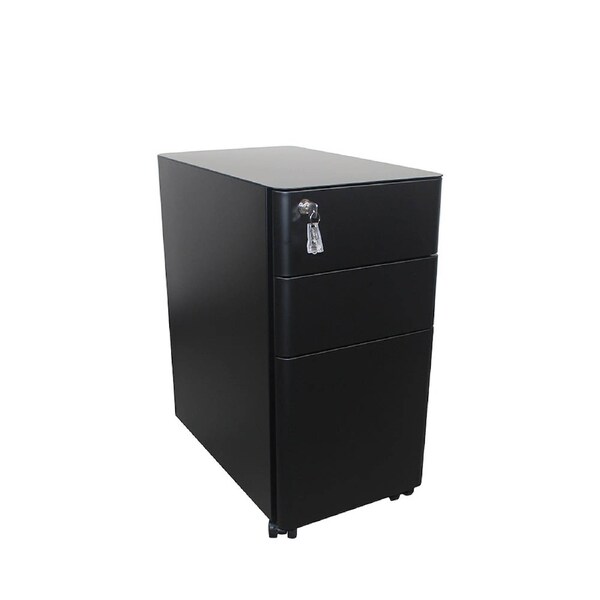 Modern Furniture MARLO 30x59cm 3 Drawer Slim Mobile Pedestal Cabinet - Black