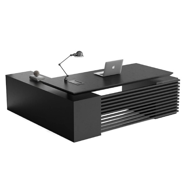 Modern Furniture PHOENIX Black Executive Desk with Right Return - Black Concrete