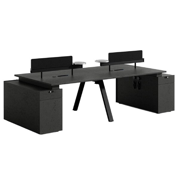 Modern Office Furniture Dolan 4 Seater Workstation 2.4mx2.8mx0.75m - Black