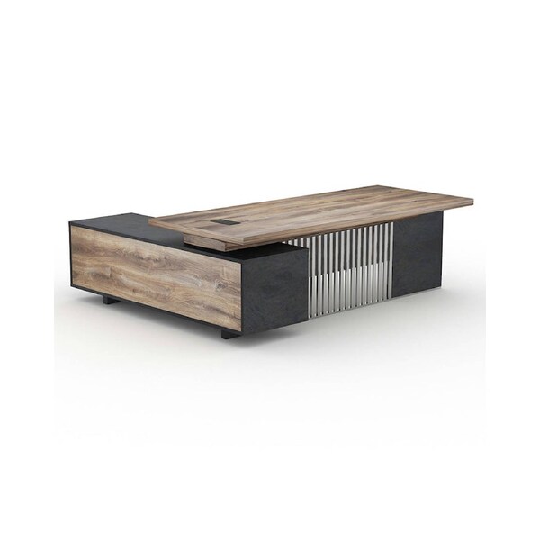 Modern Furniture DAXTON Executive Desk with Right Return 2.4M - Warm Oak & Black