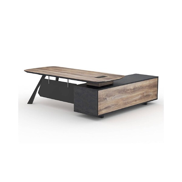 Modern Furniture EASTON Executive Desk with Left Return 220-240cm - Oak&Black