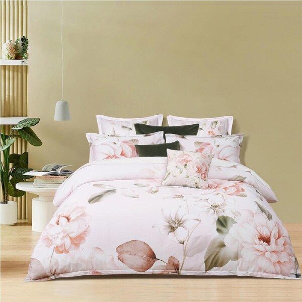 Bianca Layla White Cotton Sateen Quilt w/Floral Style Design Cover Set Queen