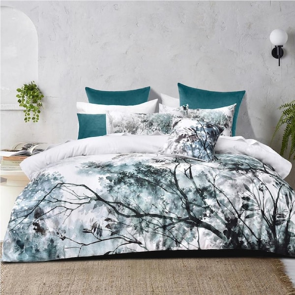 Bianca Sherbrooke White Cotton Sateen Quilt Nature Inspired Cover Bedding Set King
