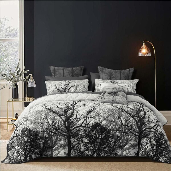 Bianca Boscage Polyester Black Nature Inspired Coverlet Bedding Sheet Set Super