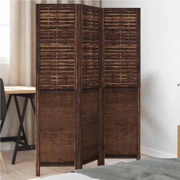 Room Divider 3 Panels Dark Brown Solid Wood Paulownia vidaXL