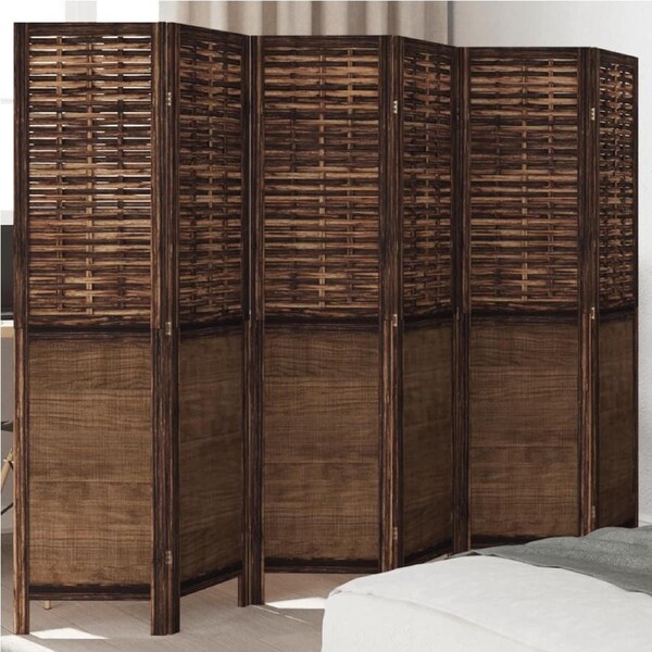 Room Divider 6 Panels Dark Brown Solid Wood Paulownia vidaXL
