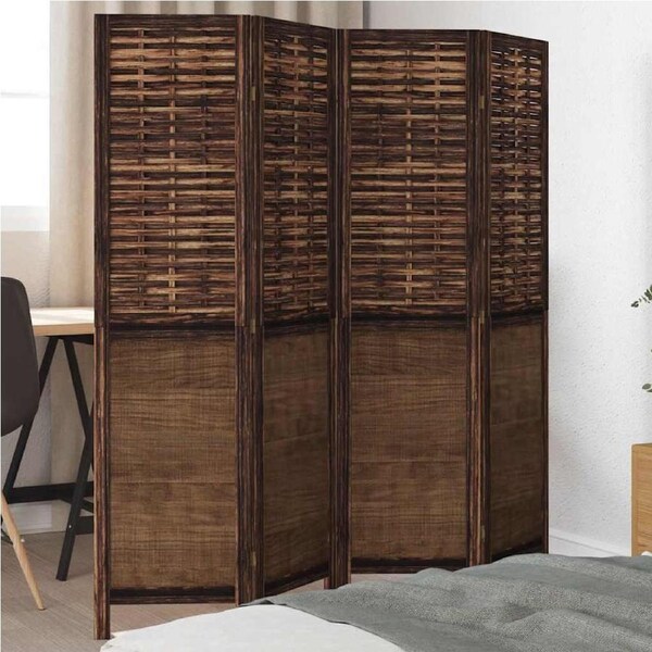 Room Divider 4 Panels Dark Brown Solid Wood Paulownia vidaXL