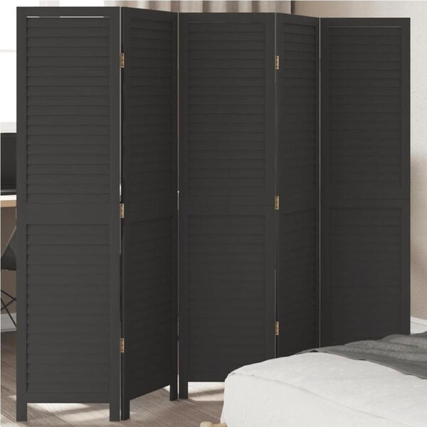 Room Divider 5 Panels Black Solid Wood Paulownia vidaXL