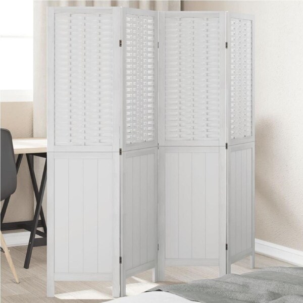 Room Divider 4 Panels White Solid Wood Paulownia vidaXL